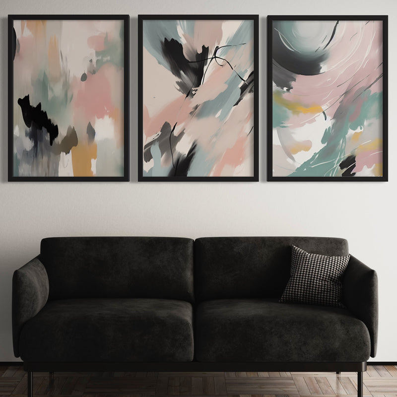 Abstract Art set of 3 prints - Pink Casso