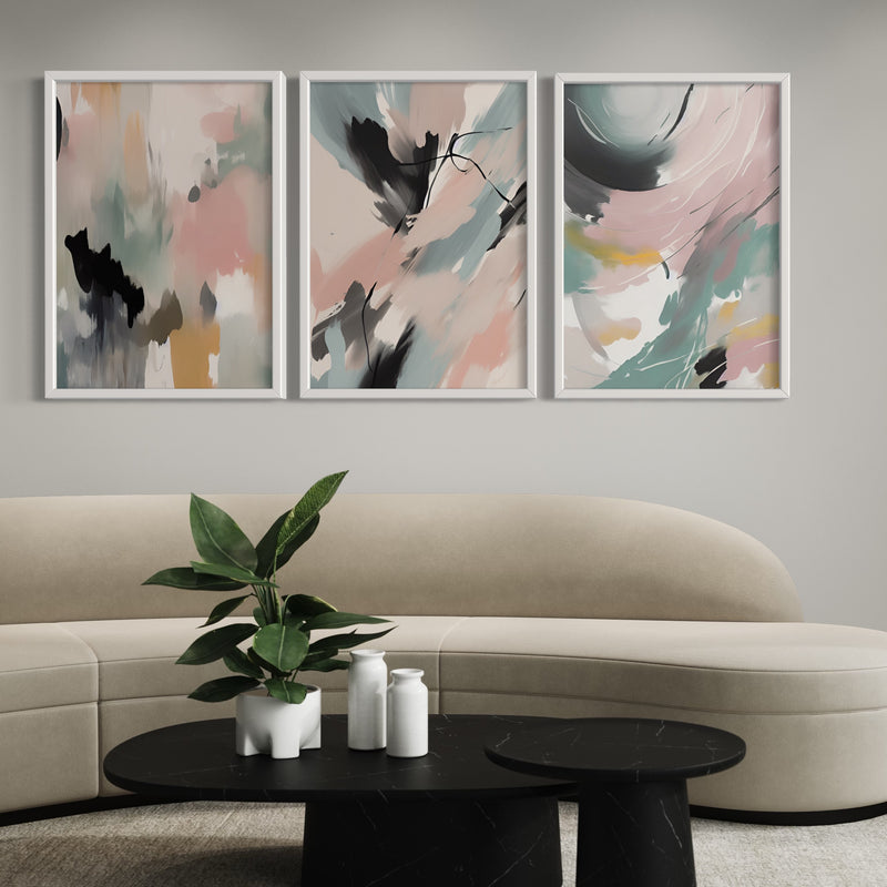 Abstract Art set of 3 prints - Pink Casso