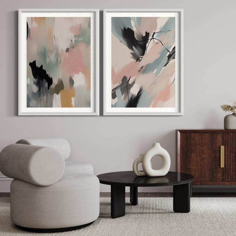 Abstract Art Set of 2 Prints - Pink Casso