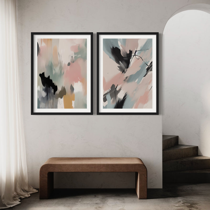 Abstract Art Set of 2 Prints - Pink Casso