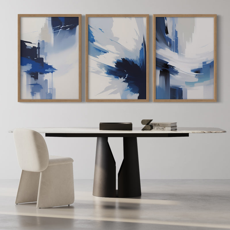 Abstract Art set of 3 prints - Blue Waves