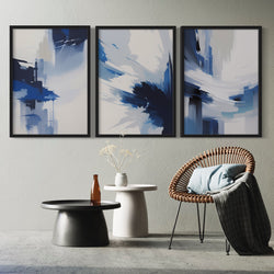 Abstract Art set of 3 prints - Blue Waves