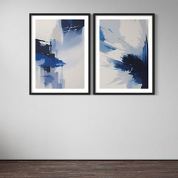 Abstract Art set of 2 prints - Blue Waves