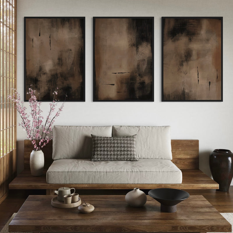 Set of 3 Framed Canvas - Charcoal Nights