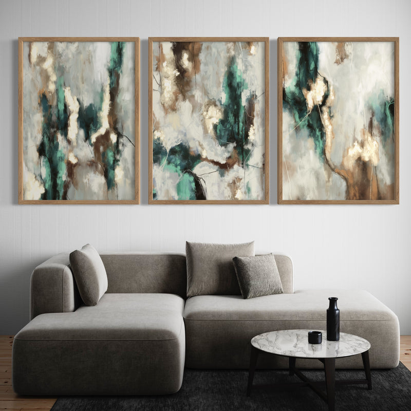 Abstract Art set of 3 prints - Green Forest