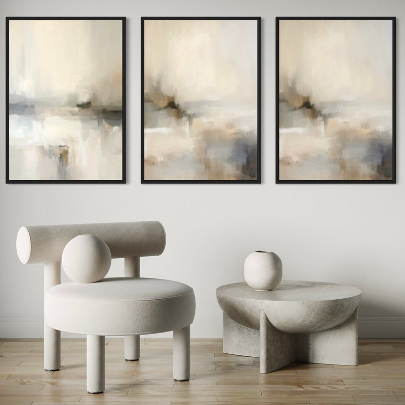 Set of 3 Framed Canvas - Cloud Whisper