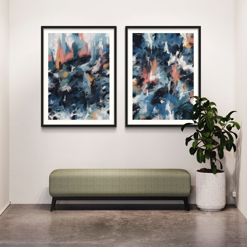 Abstract Art set of 2 prints - Blue Nights