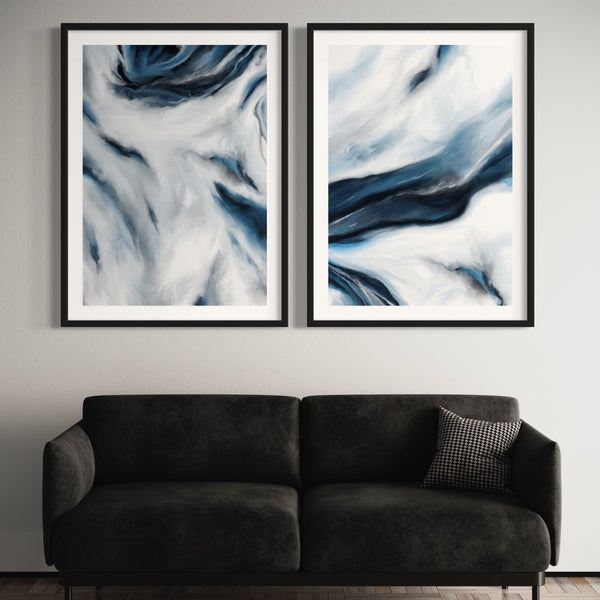 Abstract Art Set of 2 prints - Blue Marble