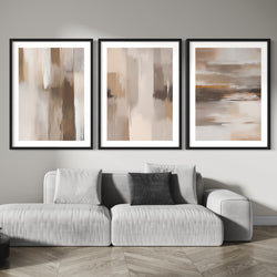Abstract Art set of 3 prints - Dark Hazel