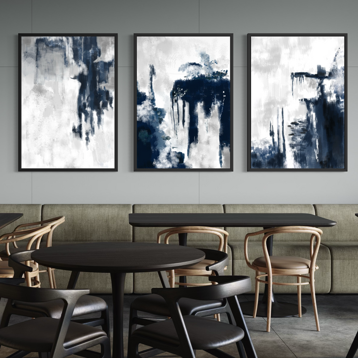 Set Of 3 Framed Canvas - Blue Storm