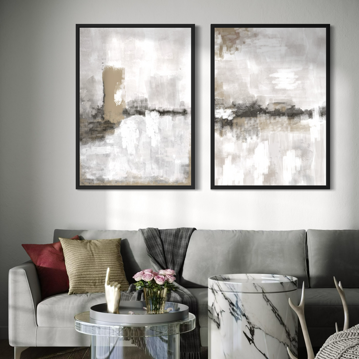 Set of 2 Framed Canvas - Nude & Grey Clouds