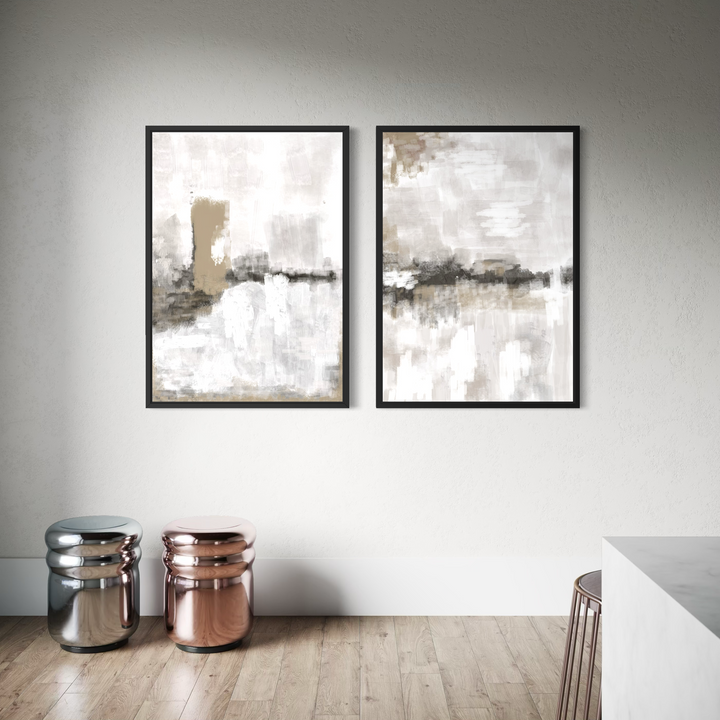 Set of 2 Framed Canvas - Nude & Grey Clouds
