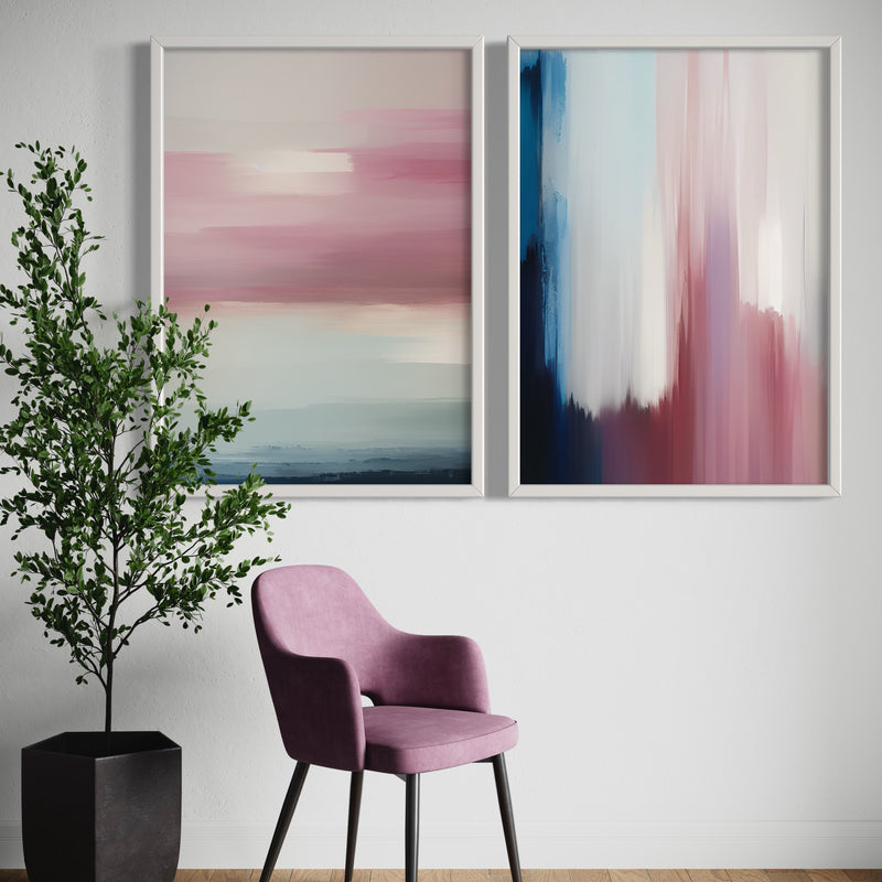 Abstract Art set of 2 prints - Red & Blue Clouds