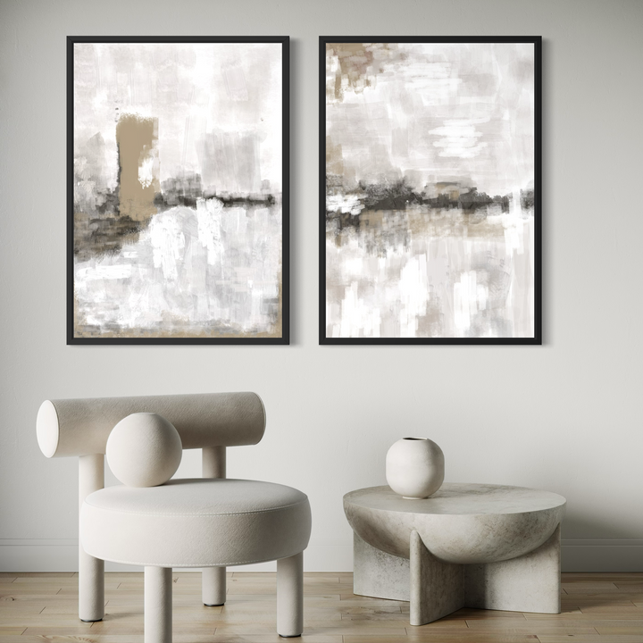 Set of 2 Framed Canvas - Nude & Grey Clouds
