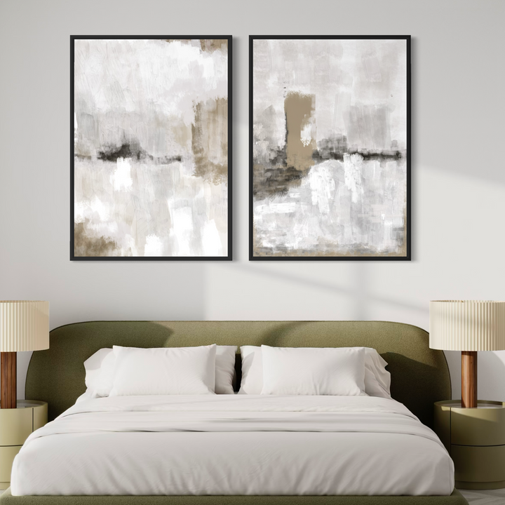 Framed Canvas Set of 2 - Nude & Grey Clouds