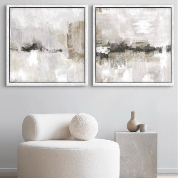 Framed Canvas Set of 2 - Nude and Grey Clouds