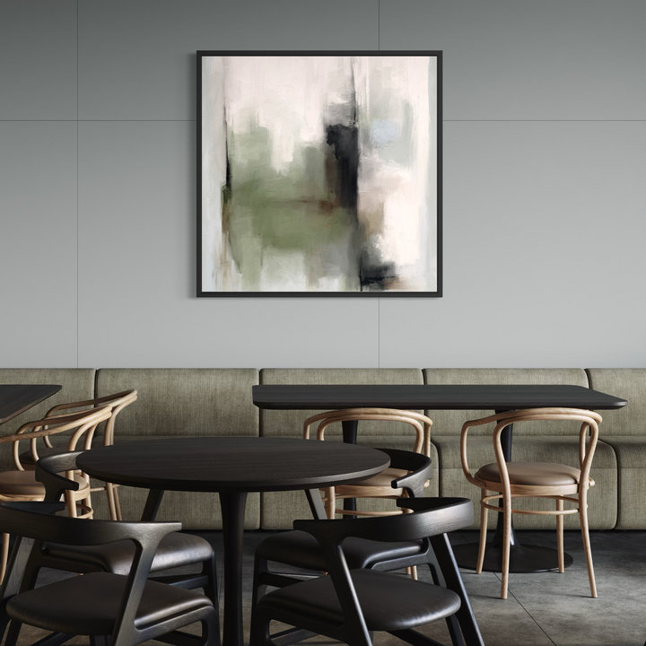 Tuscany Green framed canvas art styled with contemporary furniture