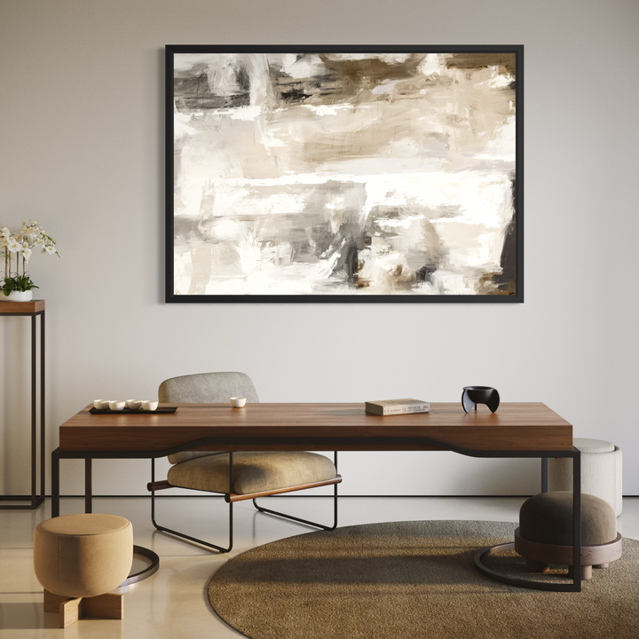 Santorini framed canvas styled in a modern coastal living room