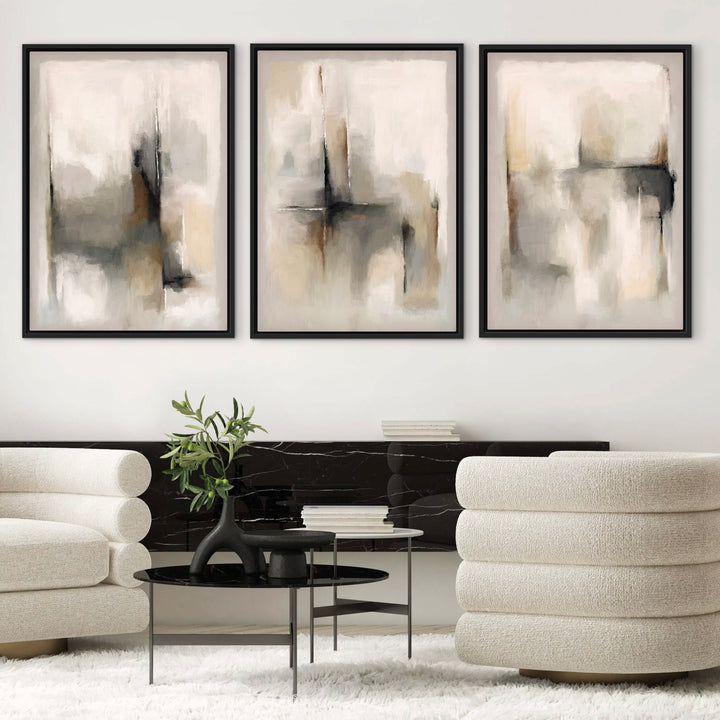 Set of 3 Framed Canvas - Florence Stone