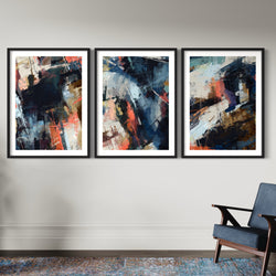 Abstract Art set of 3 prints - Blue Haze