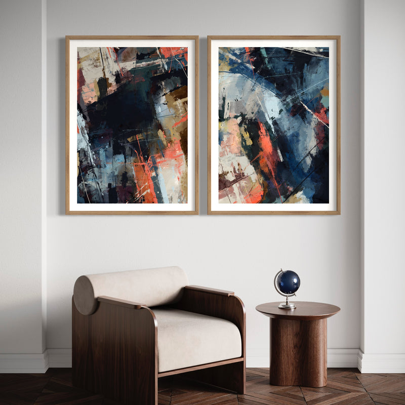 Abstract Art Set of 2 Prints - Blue Haze