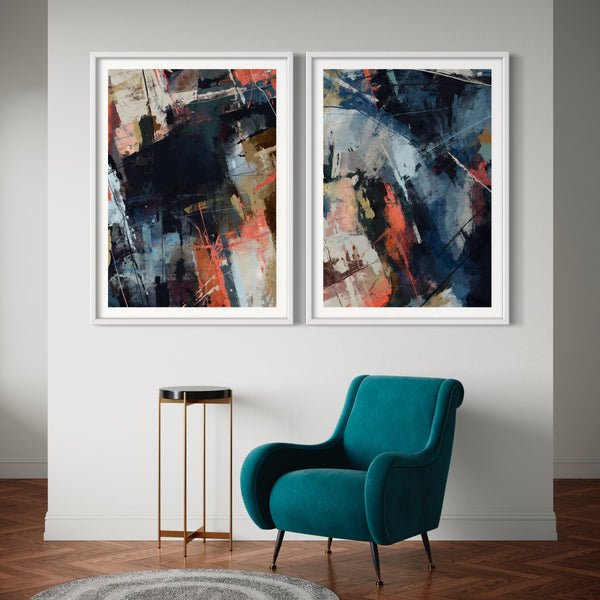 Abstract Art Set of 2 Prints - Blue Haze