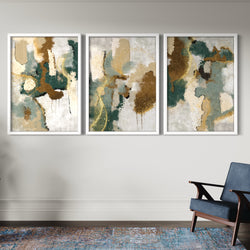 Abstract Art set of 3 prints - Green & Gold