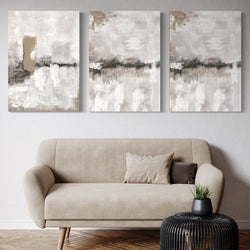 Abstract Canvas Set of 3 - Nude & Grey Clouds