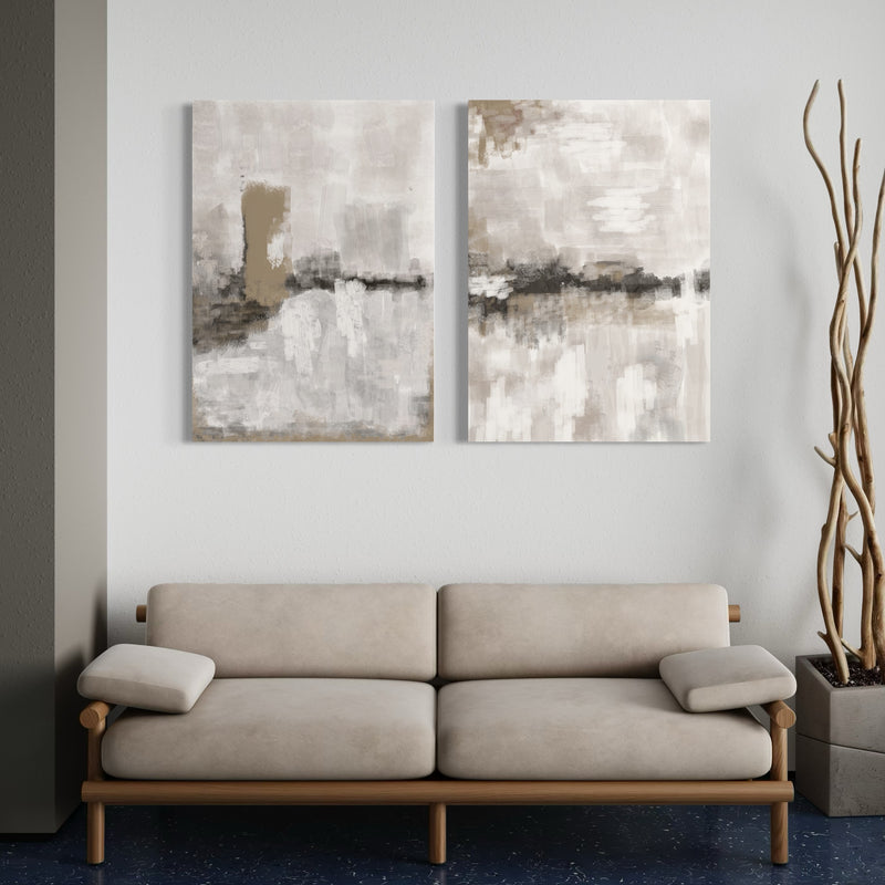 Abstract Canvas Set of 2 - Nude and Grey Clouds