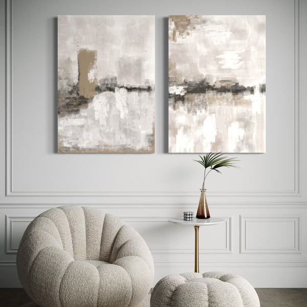 Abstract Canvas Set of 2 - Nude and Grey Clouds