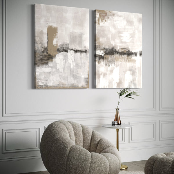 Abstract Canvas Set of 2 - Nude and Grey Clouds