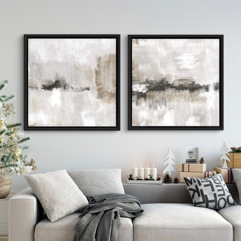 Framed Canvas Set of 2 - Nude and Grey Clouds