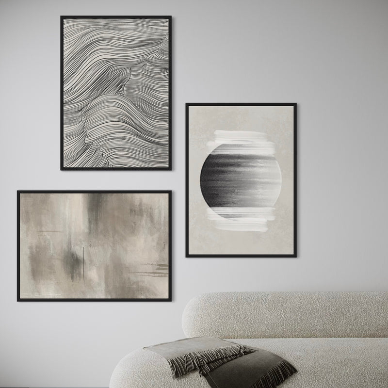 Set of 3 Framed Canvas - Graphite Orbit