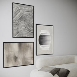 Set of 3 Framed Canvas - Graphite Orbit