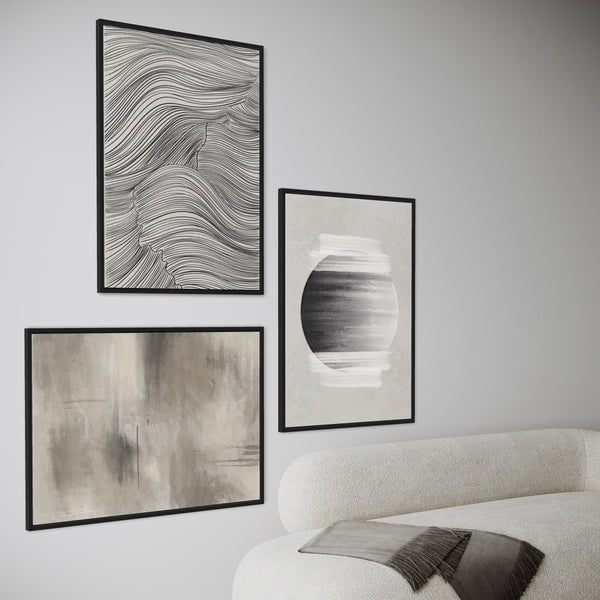 Set of 3 Framed Canvas - Graphite Orbit