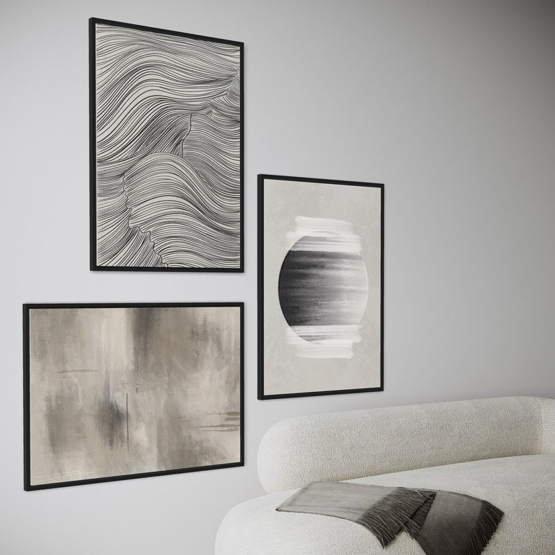 Set of 3 Framed Canvas - Graphite Orbit