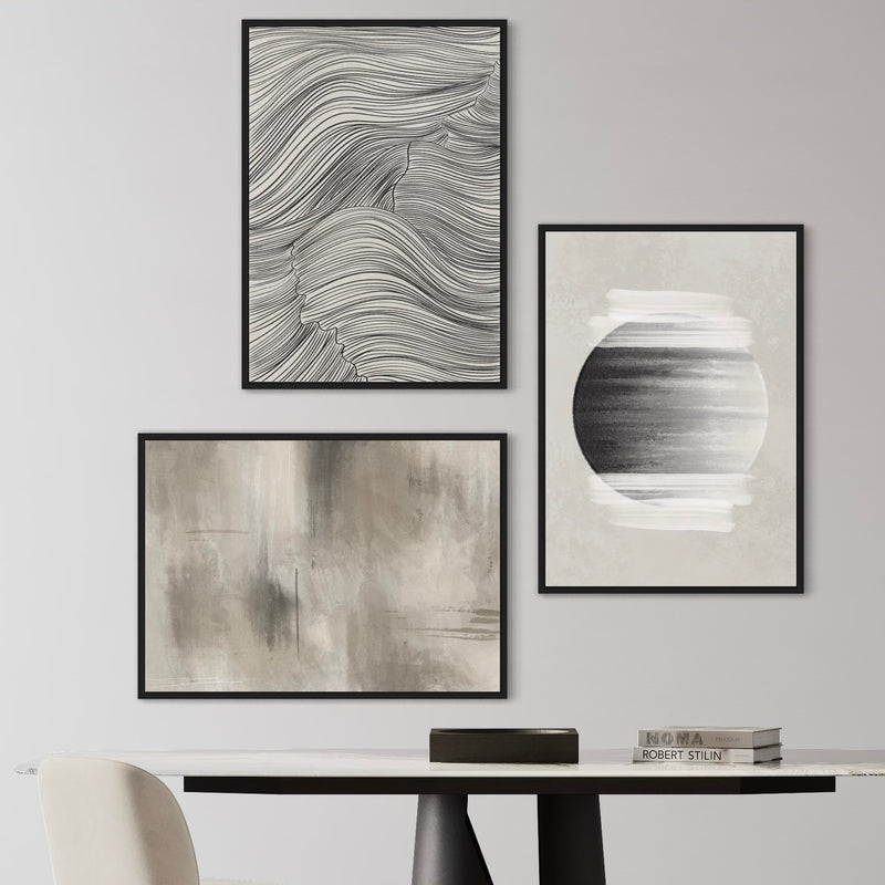 Set of 3 Framed Canvas - Graphite Orbit