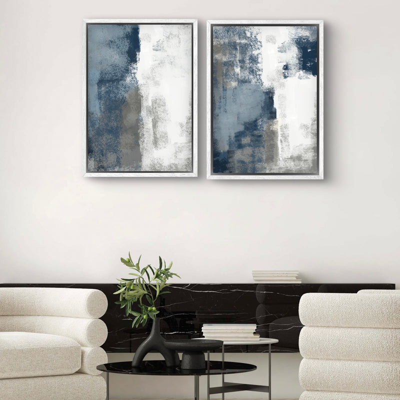 Framed Canvas Set of 2 - Blue & Grey Clouds