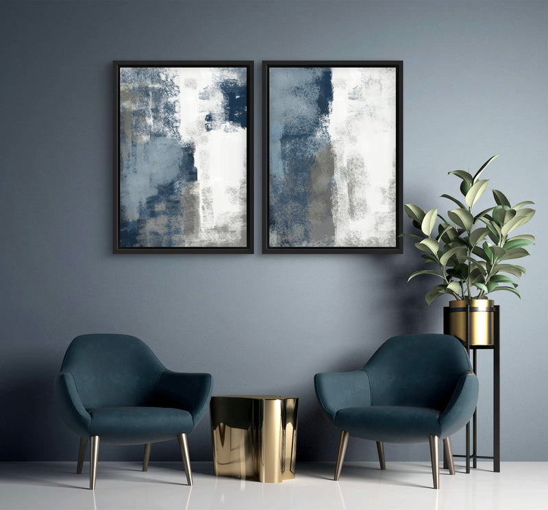 Framed Canvas Set of 2 - Blue & Grey Clouds