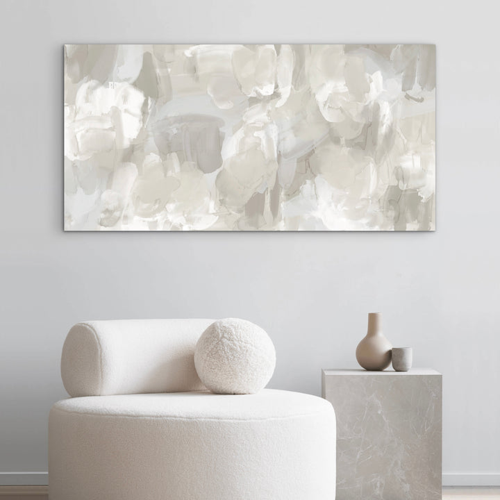 Whispered Mist abstract canvas art in delicate mist tones - hand-stretched wall art by HD London Art