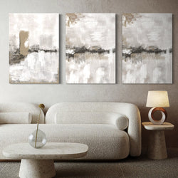 Abstract Canvas Set of 3 - Nude & Grey Clouds