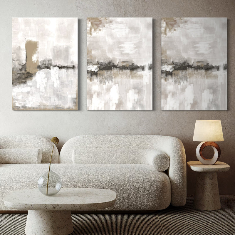 Abstract Canvas Set of 3 - Nude & Grey Clouds