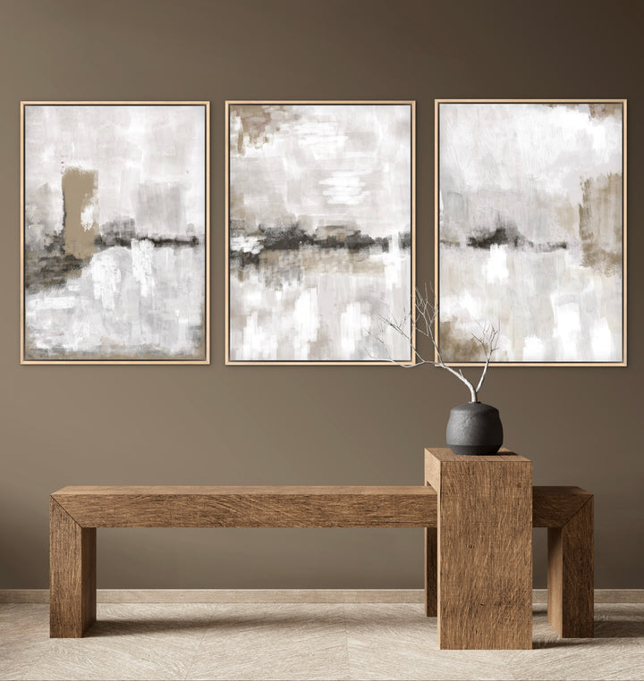 Set of 3 Framed Canvas - Nude & Grey Clouds