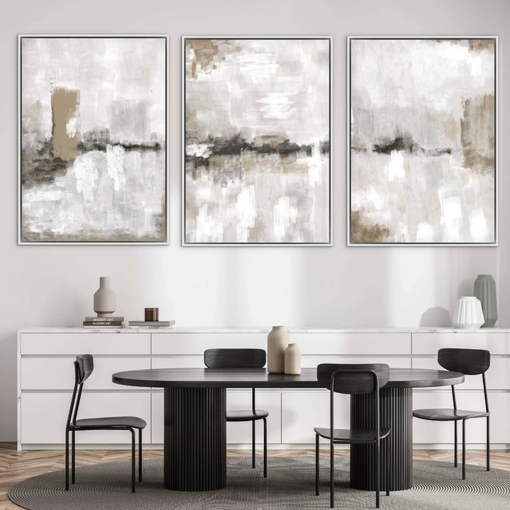 Set of 3 Framed Canvas - Nude & Grey Clouds