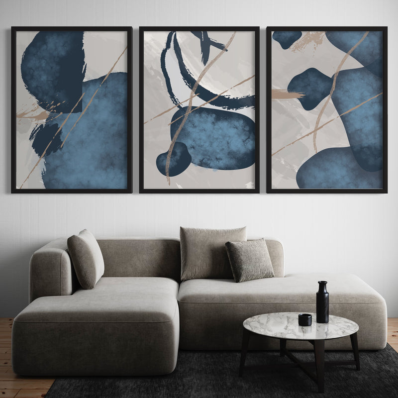 Abstract Art set of 3 prints - Blue Essenza