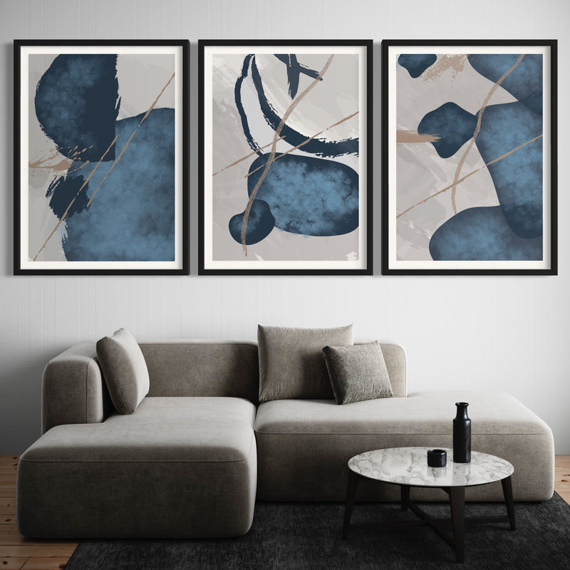 Abstract Art set of 3 prints - Blue Essenza