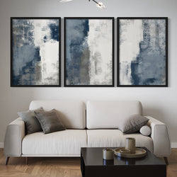 Abstract Art set of 3 prints - Blue & Grey Clouds
