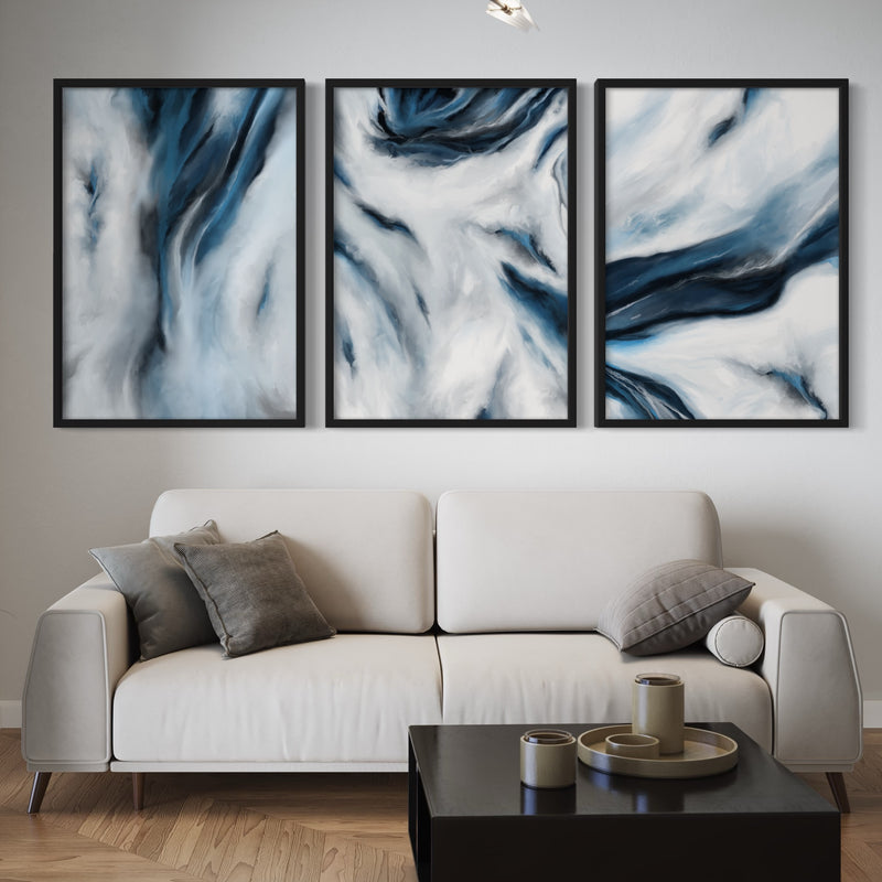 Abstract Art set of 3 prints - Blue Marble