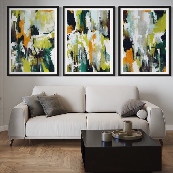 Abstract Art set of 3 prints - Green Jungle