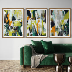 Abstract Art set of 3 prints - Green Jungle